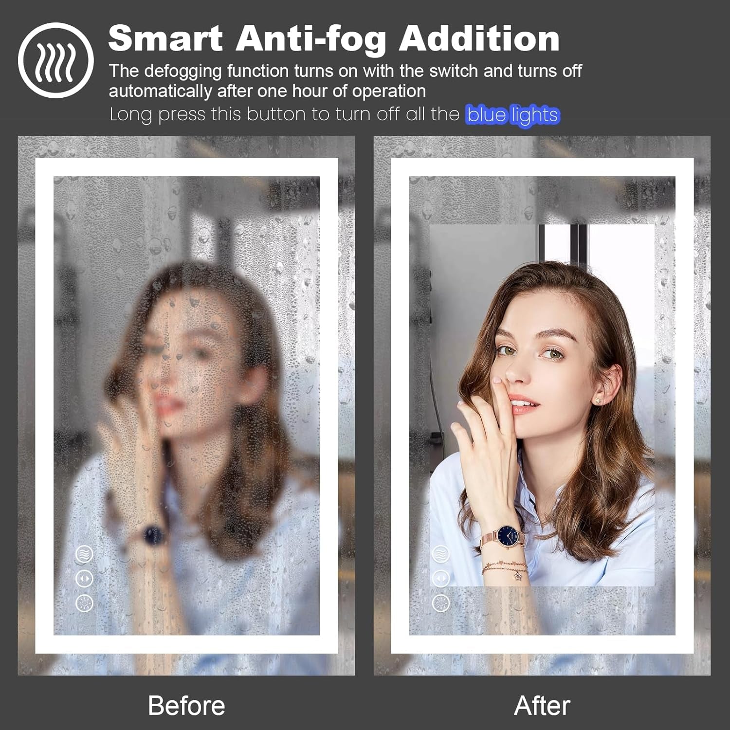 LED Bathroom Mirror, 60" X28" Front-Lit + Backlight Mirror for Wall, Dimmable Vanity Mirrors, Anti-Fog, Memory, 3 Colors Lighting, Shatterproof, ETL Listed