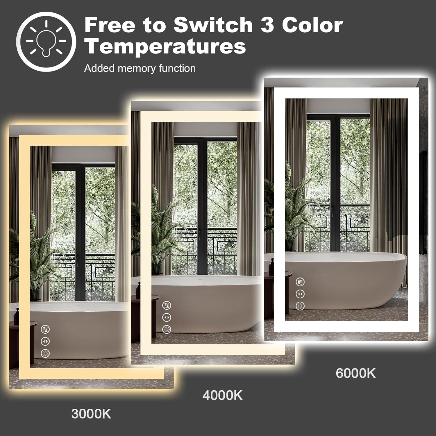 LED Bathroom Mirror, 60" X28" Front-Lit + Backlight Mirror for Wall, Dimmable Vanity Mirrors, Anti-Fog, Memory, 3 Colors Lighting, Shatterproof, ETL Listed