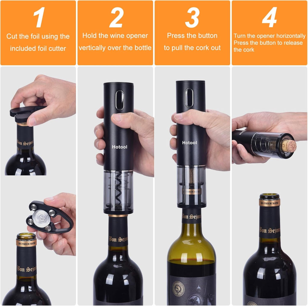 Electric Wine Opener Set with Base – Rechargeable Wine Bottle Opener with Foil Cutter, Wine Aerator and Wine Stoppers – Wine Accessories Gift for Wine Lovers