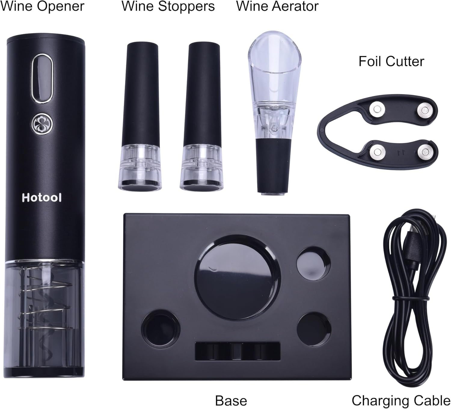 Electric Wine Opener Set with Base – Rechargeable Wine Bottle Opener with Foil Cutter, Wine Aerator and Wine Stoppers – Wine Accessories Gift for Wine Lovers